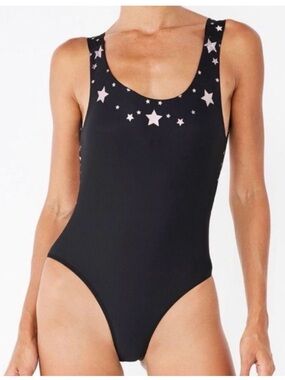 Ultracor Black Silver Star one-piece low back swimsuit